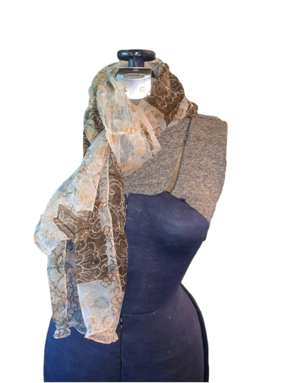Women's Tabi One Size Brown & White Floral Scarf